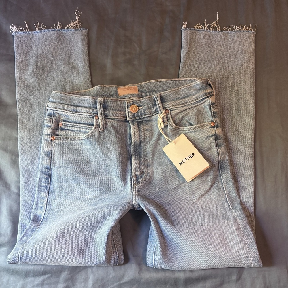 NWT MOTHER DENIM Dazzler Ankle Fray Jean Mid Rise Straight Light Wash Size 26